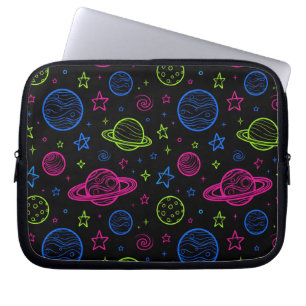 Minimalistische Neon Ruimte & Planeten Nachtelijke Laptop Sleeve