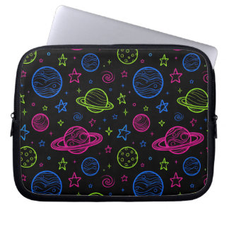 Minimalistische Neon Ruimte & Planeten Nachtelijke Laptop Sleeve