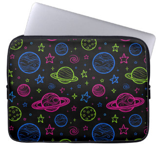 Minimalistische Neon Ruimte & Planeten Nachtelijke Laptop Sleeve