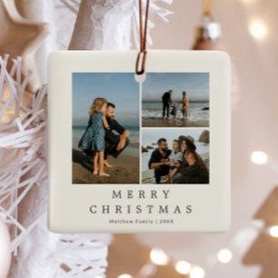 Minimalistische neutrale beige familie foto collag keramisch ornament