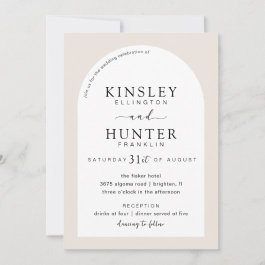 Minimalistische Neutrale Boogbogen Bruiloft Uitnod Kaart (Voorkant)