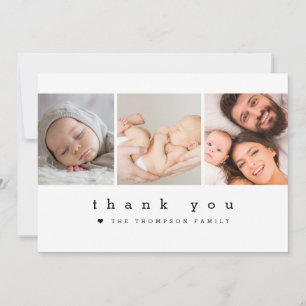 Minimalistische Neutrale hart 3 foto's Baby Shower Bedankkaart