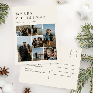 Minimalistische Neutrale Kerst Familie Fotocollage Feestdagenkaart