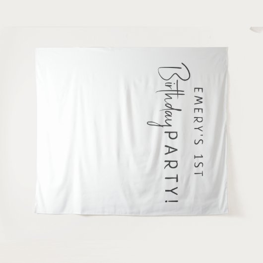 Minimalistische neutrale verjaardagsfeestnaam acht wandkleed (Voorkant (horizontaal))