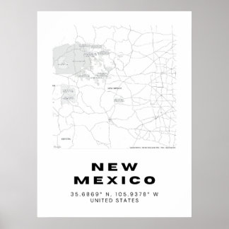 Minimalistische New Mexico Kaart Kunst - Zwart en  Poster