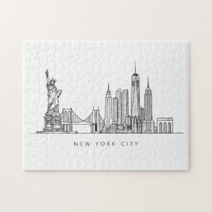 Minimalistische New York City Skyline Lijnkunst Legpuzzel