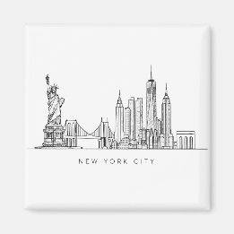 Minimalistische New York City Skyline Lijnkunst Magneet