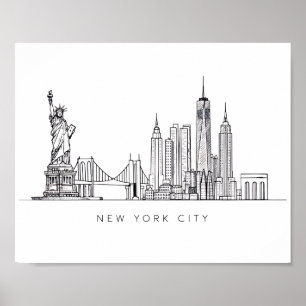 Minimalistische New York City Skyline Lijnkunst Poster