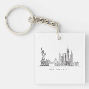 Minimalistische New York City Skyline Lijnkunst Sleutelhanger