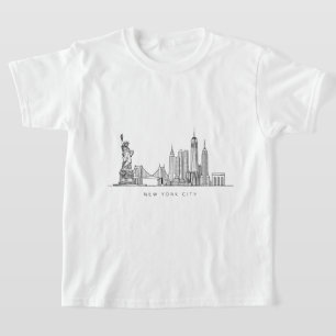 Minimalistische New York City Skyline Lijnkunst T-shirt