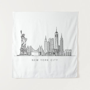 Minimalistische New York City Skyline Lijnkunst Wandkleed