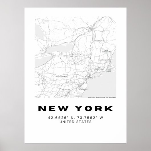 Minimalistische New York Map Art - Zwart-wit Poster (Voorkant)