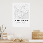 Minimalistische New York Map Art - Zwart-wit Poster (Keuken)