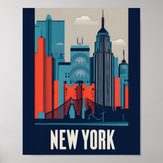 Minimalistische New Yorkse landschap platte vector Poster