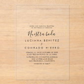 Minimalistische Nuestra Boda bruiloft Acryl Uitnodigingen (Voorkant)