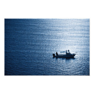 Minimalistische Oceaan Muurkunst Visser Blauw Foto Afdruk
