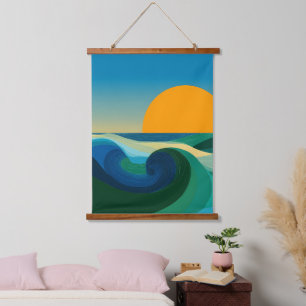 Minimalistische Oceaangolf Zonsondergang Top Wandt Hangend Wandkleed