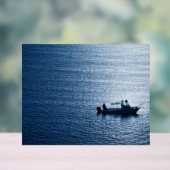Minimalistische Ocean Wandkunst Visser Blauw Acryl Bord (Neutraal)