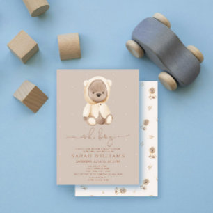 Minimalistische Oh Boy Bruine Beer Baby Shower Kaart