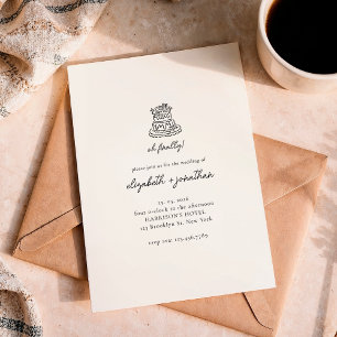 Minimalistische Oh eindelijk script bruiloft Kaart