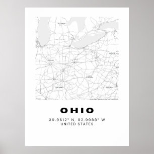 Minimalistische Ohio Kaart Kunst - Zwart en Wit Poster