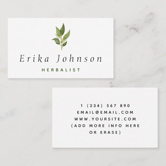 Minimalistische Olijfboomtak Herbalist Gardener Visitekaartje (Voorkant / Achterkant)