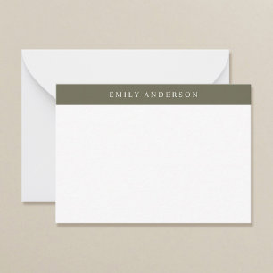 Minimalistische olijfgroene elegante monogram notitiekaartje