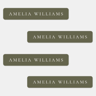 Minimalistische olijfgroene gepersonaliseerde naam labels
