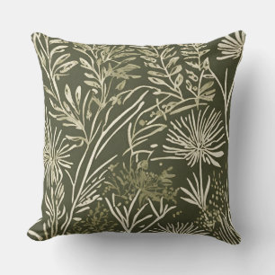 Minimalistische olijfgroene salie botanische print kussen