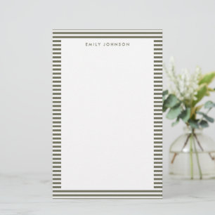Minimalistische olijfgroene strepen monogram briefpapier