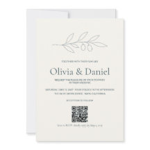 Minimalistische olijftak QR-code trouwuitnodiging