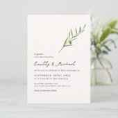 Minimalistische Olive Green Leaf Bran Wedding Kaart (Staand voorkant)