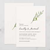 Minimalistische Olive Green Leaf Bran Wedding Kaart (Voorkant / Achterkant)