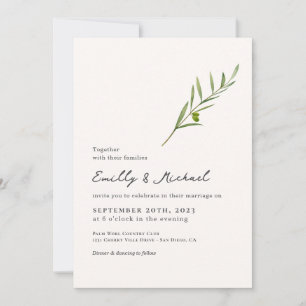 Minimalistische Olive Green Leaf Bran Wedding Kaart