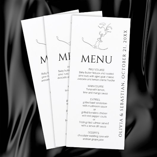 Minimalistische One Line Art Kissing Paar Bruiloft Menu