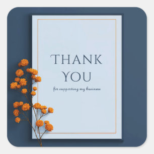 Minimalistische oranje bloemtak marine goud frame vierkante sticker