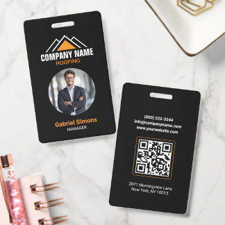 Minimalistische oranje dakbedekking QR-code gebouw Badge