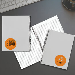 Minimalistische Oranje Stip Initialen Grijs Notitieboek