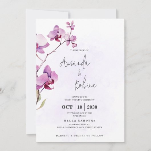Minimalistische Orchidee Huwelijksuitnodiging Kaart (Voorkant)