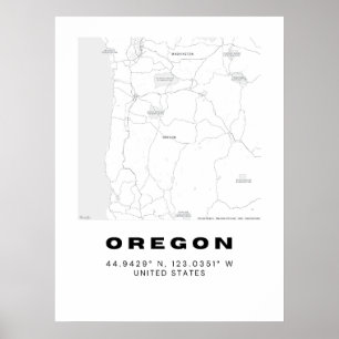 Minimalistische Oregon Kaart Kunst - Zwart en Wit Poster