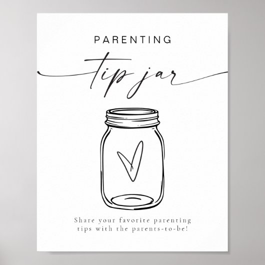 Minimalistische Ouderschap Tip Jar en Advies Spel Poster (Voorkant)