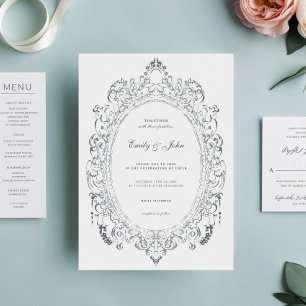 Minimalistische ovale barokke lijst elegante trouw kaart