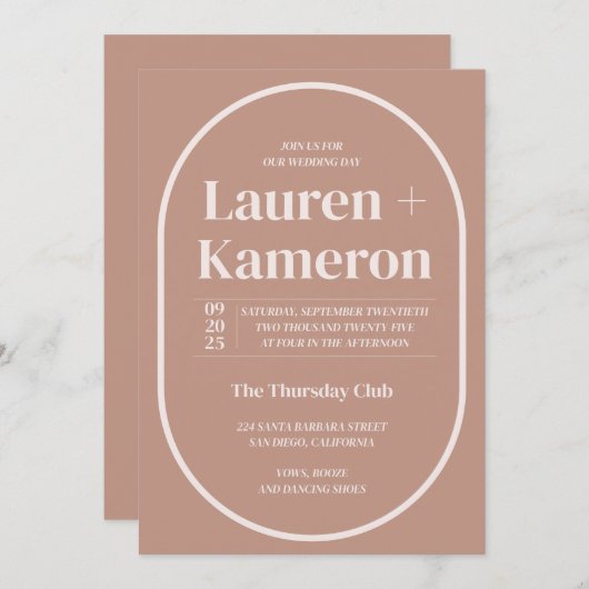 Minimalistische ovale Lijst bruiloft uitnodiging | (Voorkant / Achterkant)