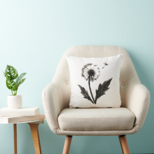 Minimalistische Paardenbloem – Inktkwast Natuuront Kussen