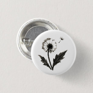 Minimalistische Paardenbloem – Inktkwast Natuuront Ronde Button 3,2 Cm
