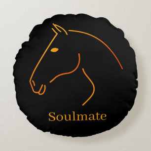 Minimalistische paardenlijn kunst - "Soulmate" Per Rond Kussen