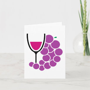 Minimalistische paarse druiven en wijnglas kaart