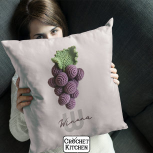 Minimalistische Paarse Oma Chic Haak Druif Naam Kussen