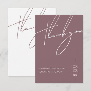 Minimalistische paarse paars script typografie bru bedankkaart