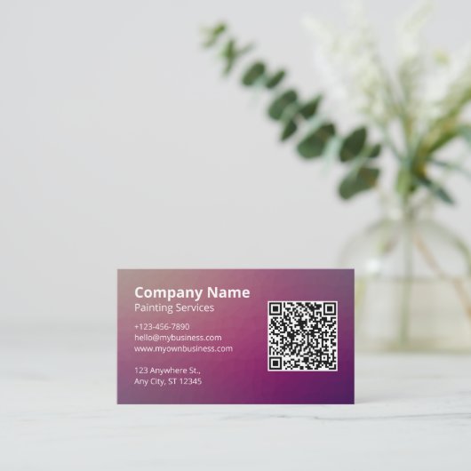 Minimalistische Paarse schilder QR-code Visitekaartje (Staand voorkant)